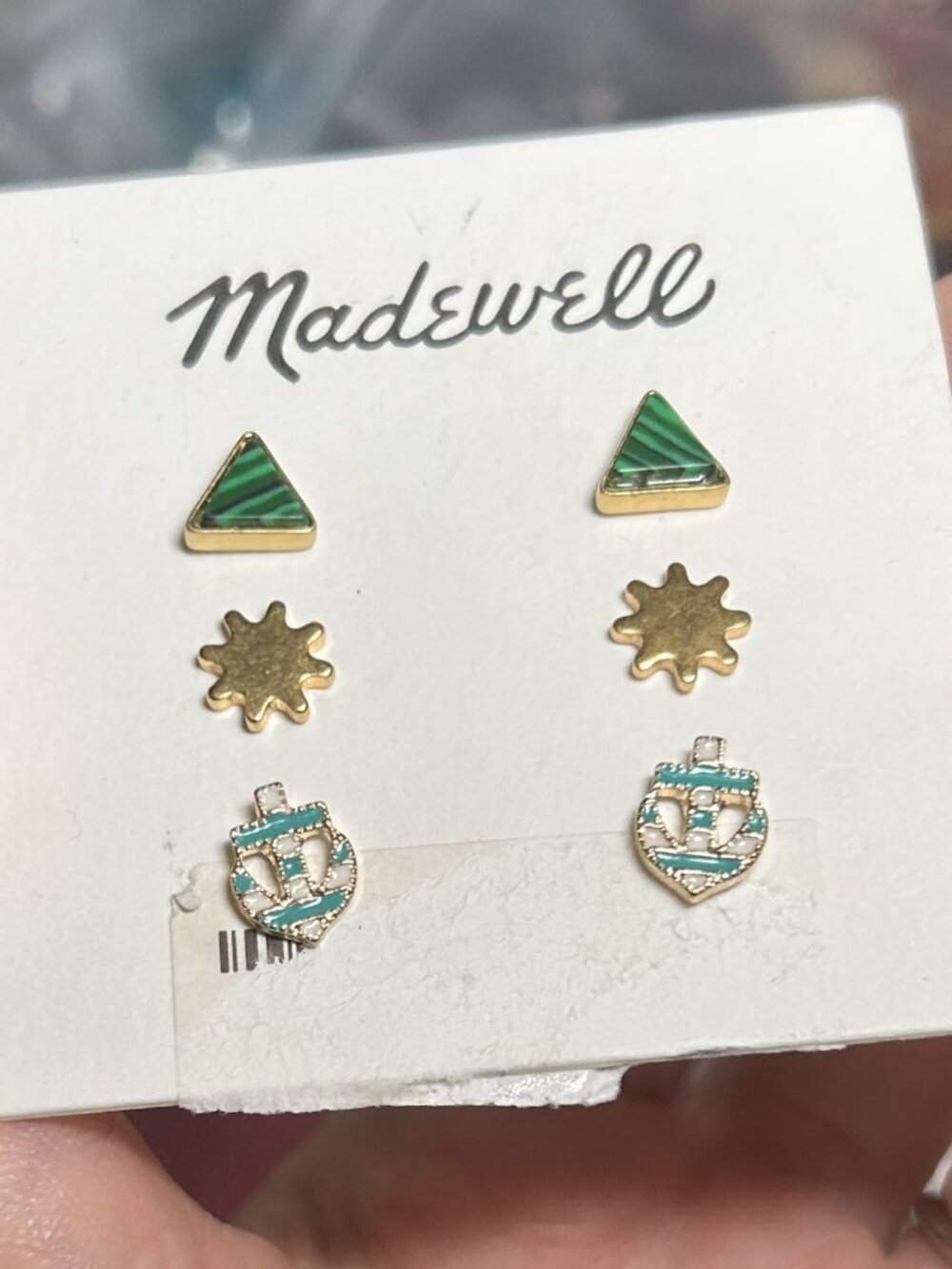 Madewell Gold Green Malachite Triangle Sunburst Stud Earrings Pack New